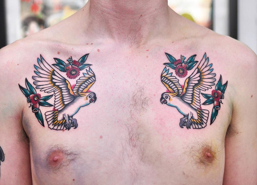 Australian Cockatoo Chest Tattoos By Mark Lording – Vic Market Tattoo